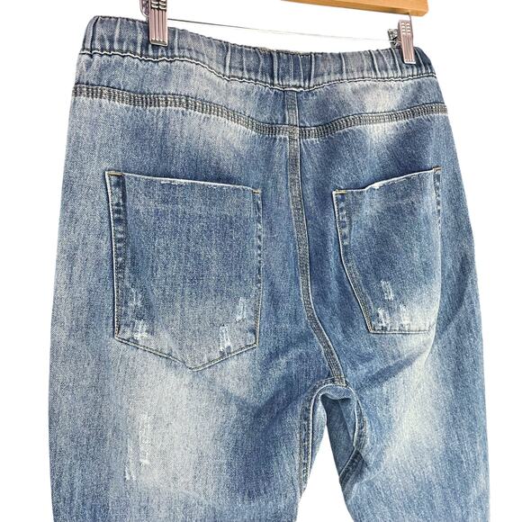 EASEL Distressed Boyfriend Jeans Drawstring Pull-On Elastic Waist Size M EB40105 - Picture 7 of 8